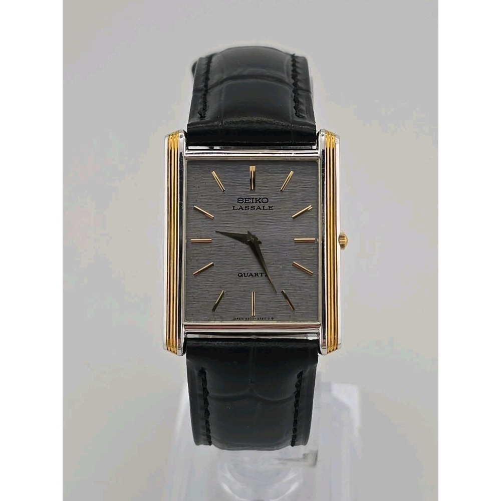 Vtg Seiko Lassale Ultra-Thin Tank Watch 9300-5359 Two-Tone Gold/Silver - WORKING